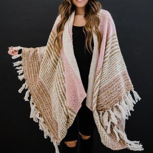 Justin Taylor Striped Fringe Detail Handkerchief Hem Kimono
